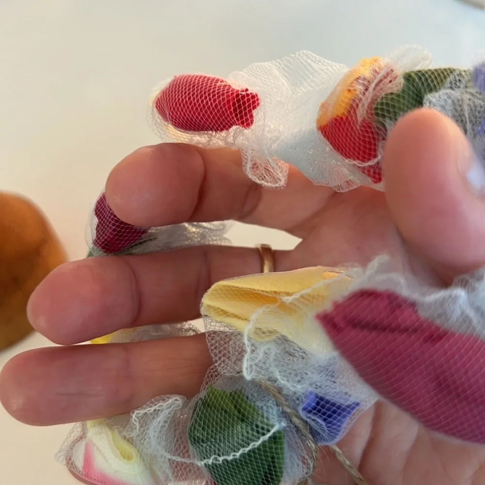 NWT Handmade Unique Mesh & Flower Petal Barbie Pink Scrunchie Artisan Accessory